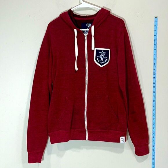 95 Nine Five Ltd. Dark “The Bayside” Red Zip Up Hoodie. Size Medium. - Picture 1 of 5